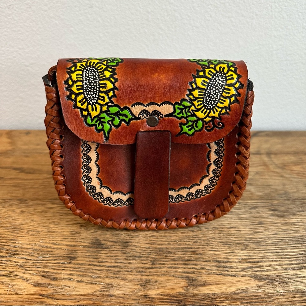 Vintage Embossed Leather Floral Crossbody, Small Bag, Hand Painted, Boho Style